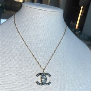 Upcycled CC Stamped Black/Gold Charm & Gold Chain Necklace